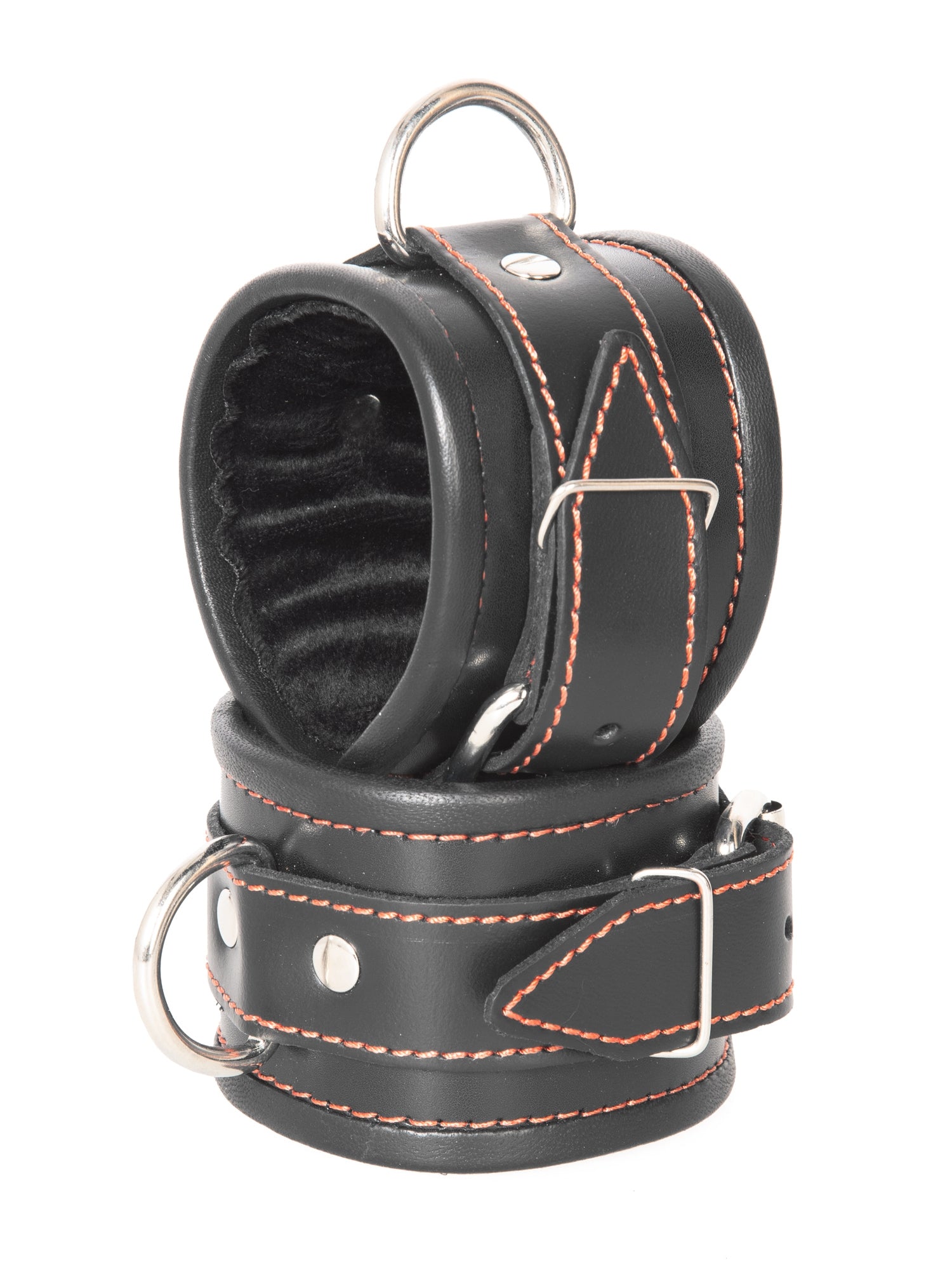 Leather Handcuffs with Red Seams – Skin Two UK