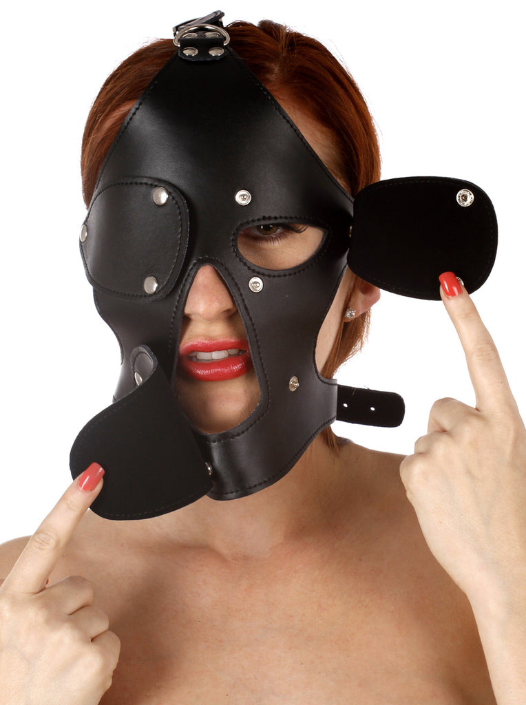 Skin Two UK Leather Head Harness with Detachable Eyes and Mouth - One Size Mask