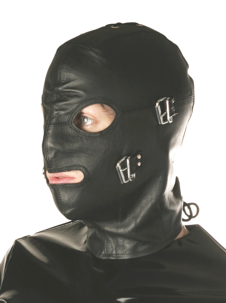 Skin Two UK Leather Lace-Back Hood with Detachable Blindfold & Gag - One Size Hood