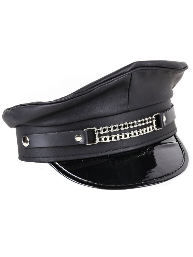 Skin Two UK Leather Police Hat with Two Chains - One Size Headwear