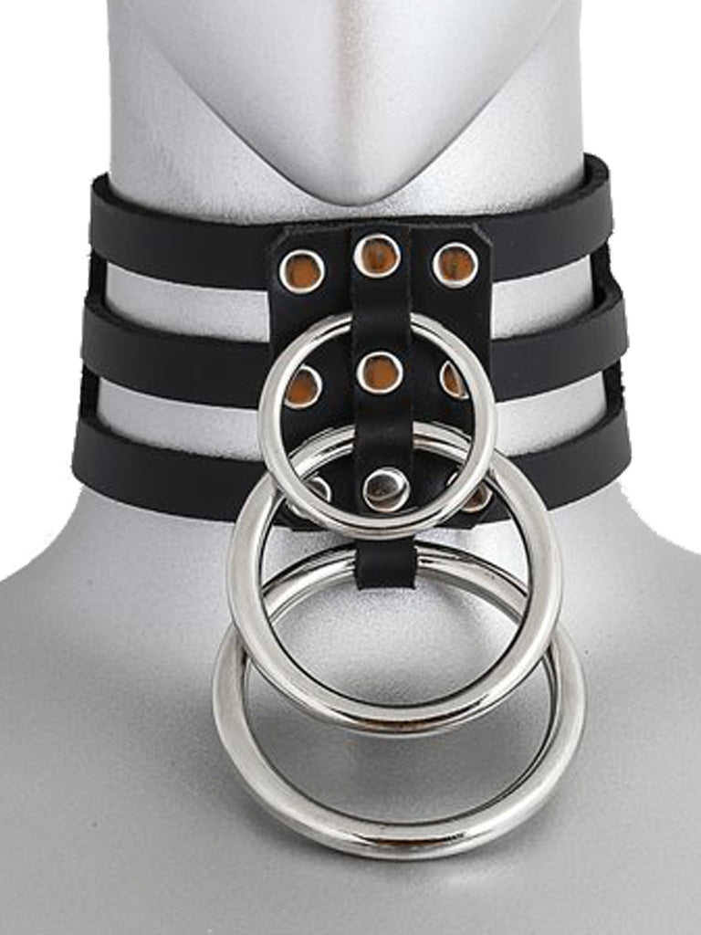 Skin Two UK Leather Strap Collar with 3 Metal O-Rings Collar