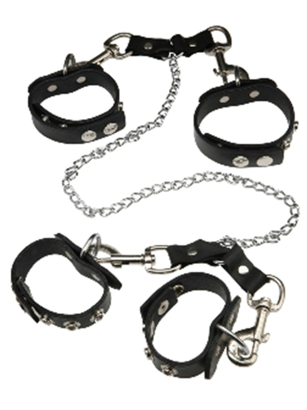 Skin Two UK Leather Wrist to Ankle Cuffs with Adjustable Press Studs Body Restraints