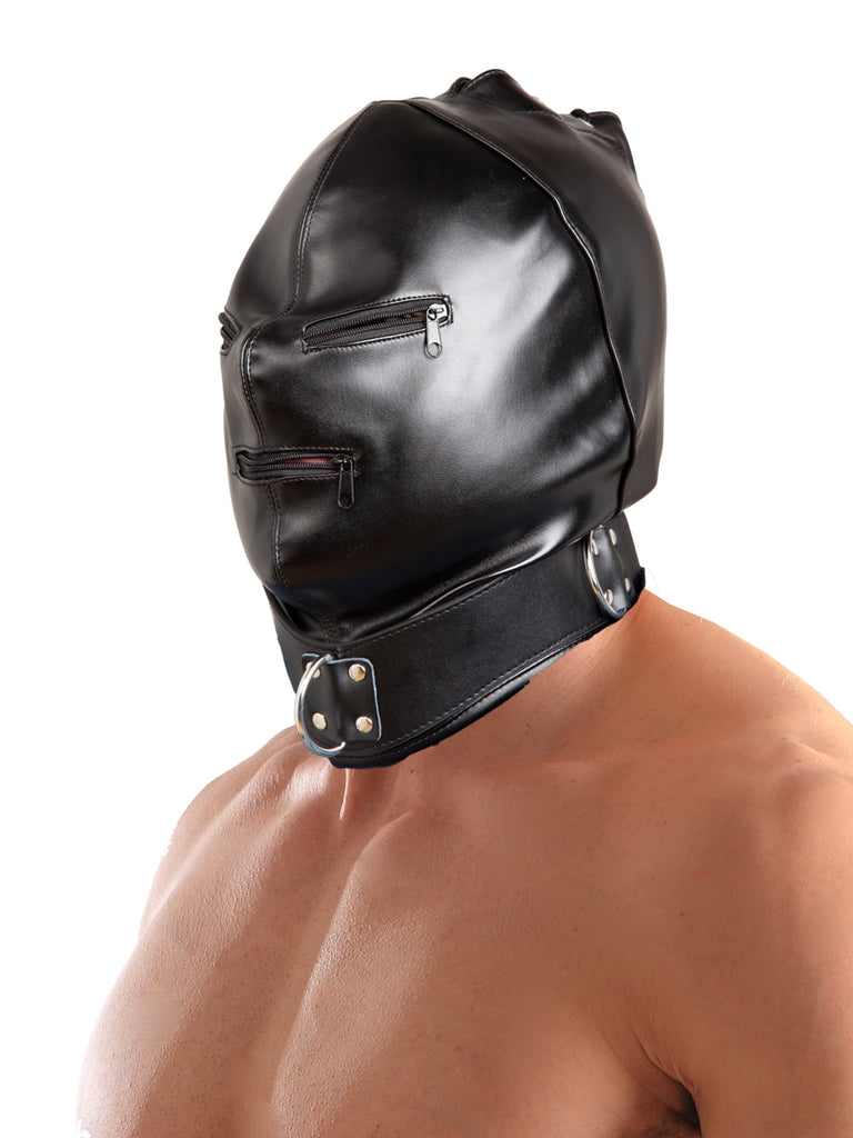 Skin Two UK Leatherette Lace-Up Full Face Hood - One Size Hood