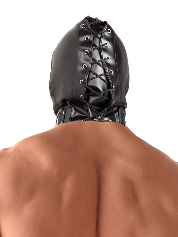 Skin Two UK Leatherette Lace-Up Full Face Hood - One Size Hood