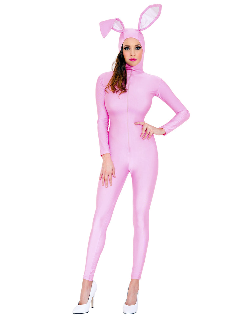 Skin Two UK Long Sleeve Pink Bodystocking with Attached Bunny Ears Bodystockings