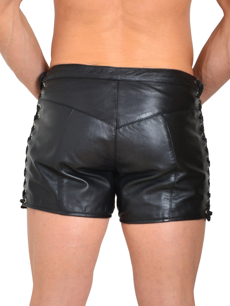 Leather Men's Bottoms Mayhem LaceUp Leather Shorts, These flirty