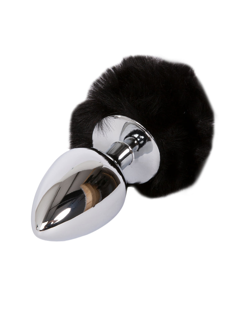 Medium Silver Butt Plug with Black Tail | Bunny Anal Play Skin Two UK Medium Silver Butt Plug with Black Tail | Bunny Anal Play Skin Two UK