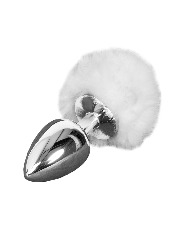 Skin Two UK Medium Silver Butt Plug with White Tail Anal Toy