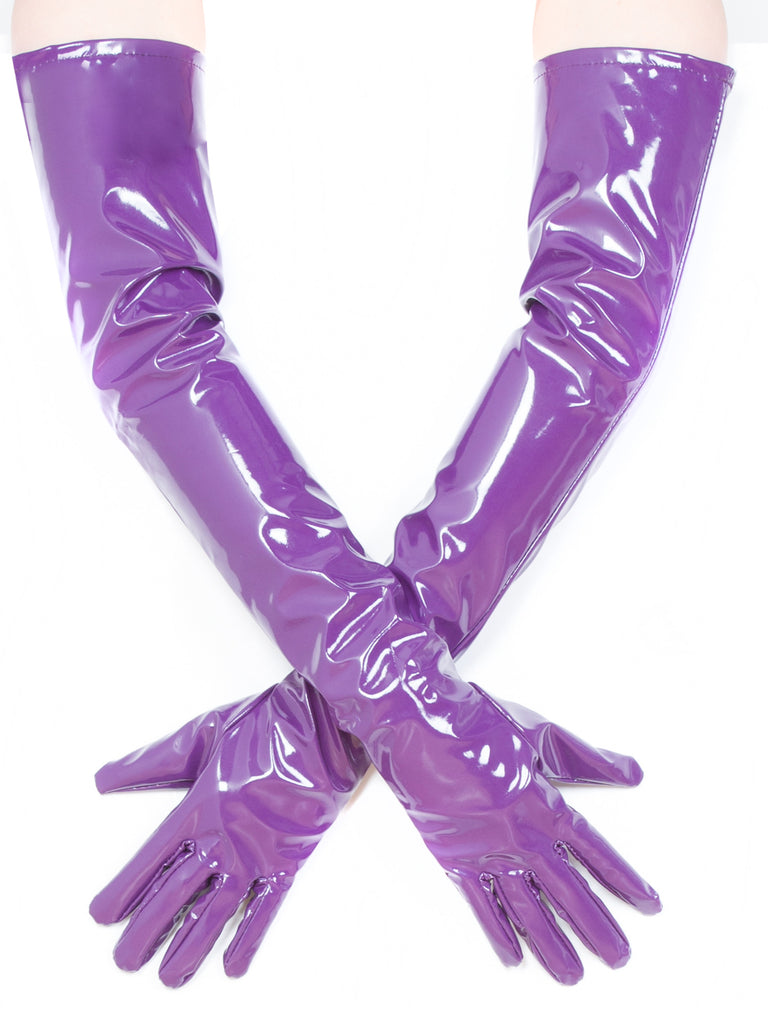 Skin Two UK PVC Long Gloves in Purple Gloves