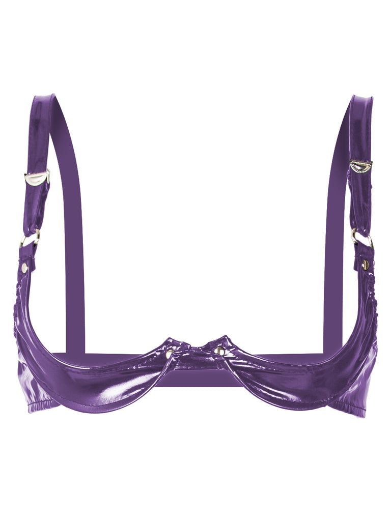 Skin Two UK PVC Quarter Cup Bra in Purple Bra