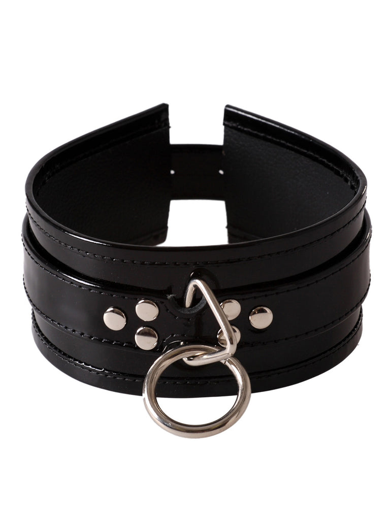 Patent Leather Double Strap Collar with D-Ring & O-Ring – Skin Two UK