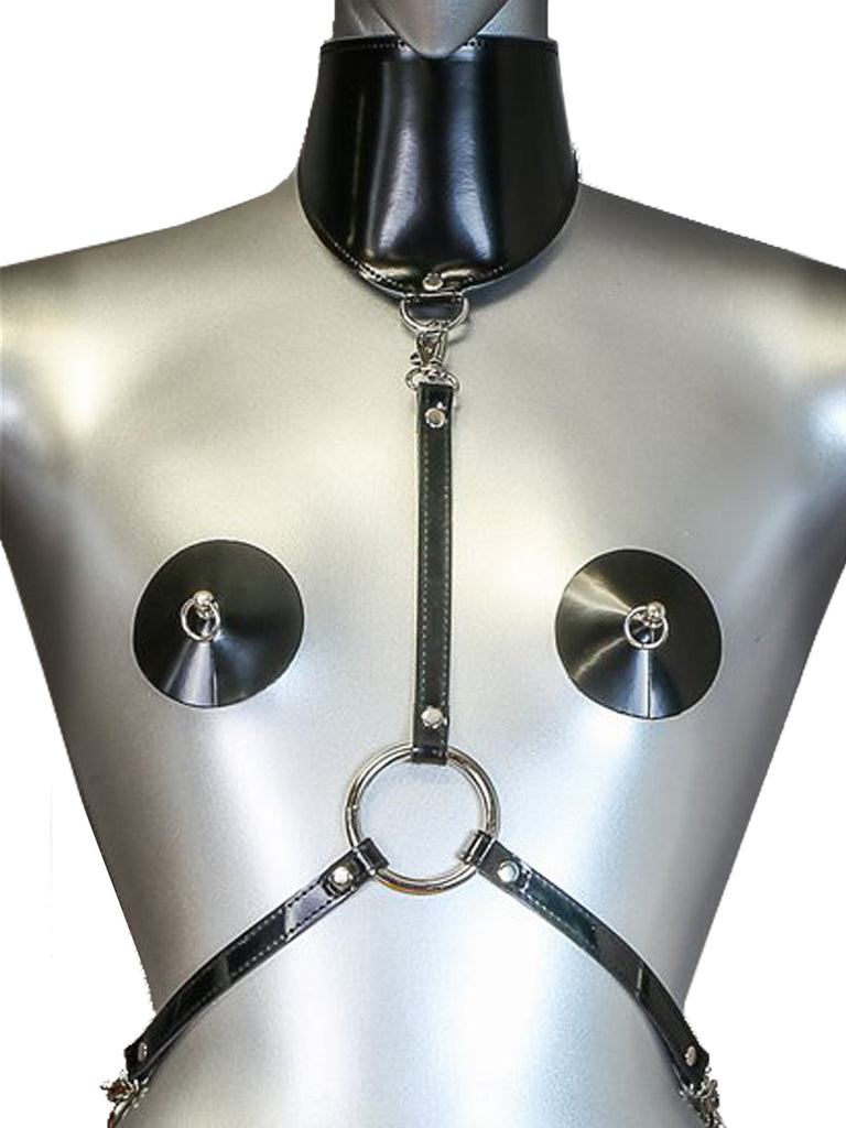 Skin Two UK Patent Leather Posture Collar Harness - One Size Harness