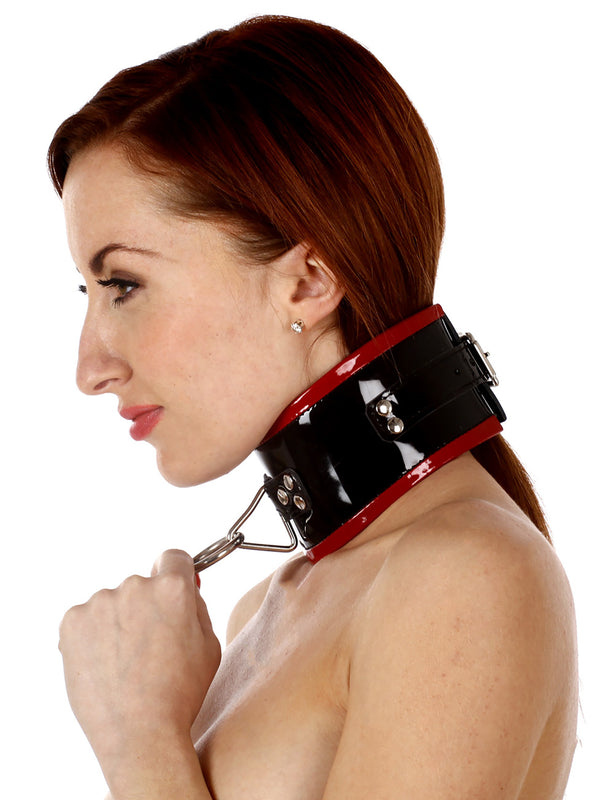 Skin Two UK Patent Leather Posture Collar With Red Piping Collar
