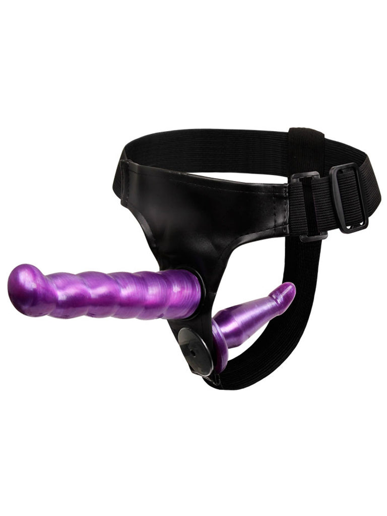 Skin Two UK Purple Ribbed Strap-On Set with Internal Dildo - One Size Strap Ons