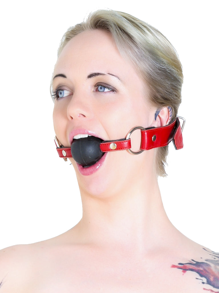 Skin Two UK Red Leather Ball Gag with Black Ball Gag