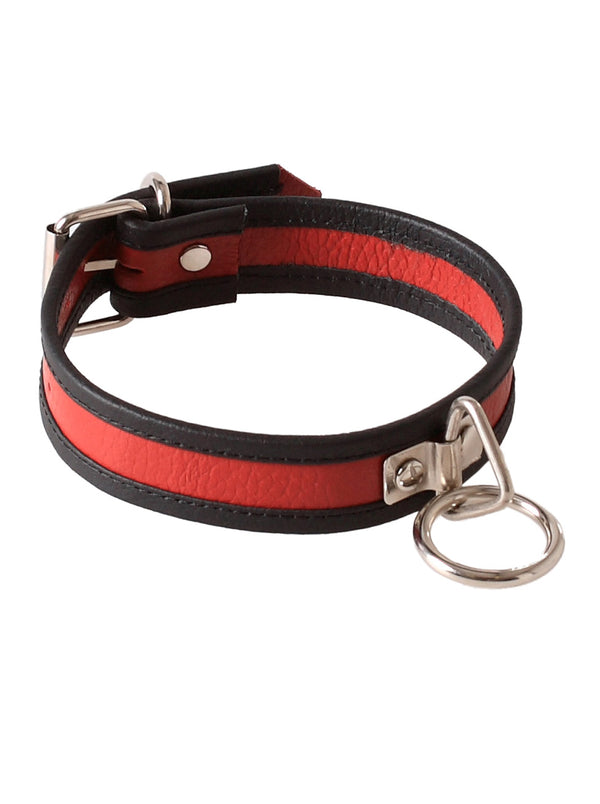 Skin Two UK Red Leather O-Ring Collar with Black Piping Collar