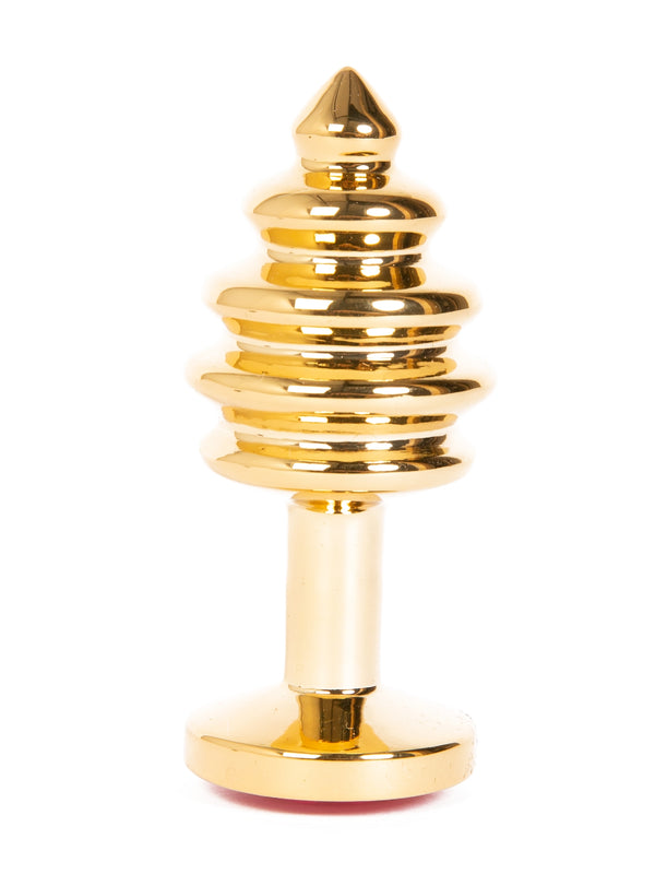Skin Two UK Ribbed Butt Plug Gold Ruby Anal Toy