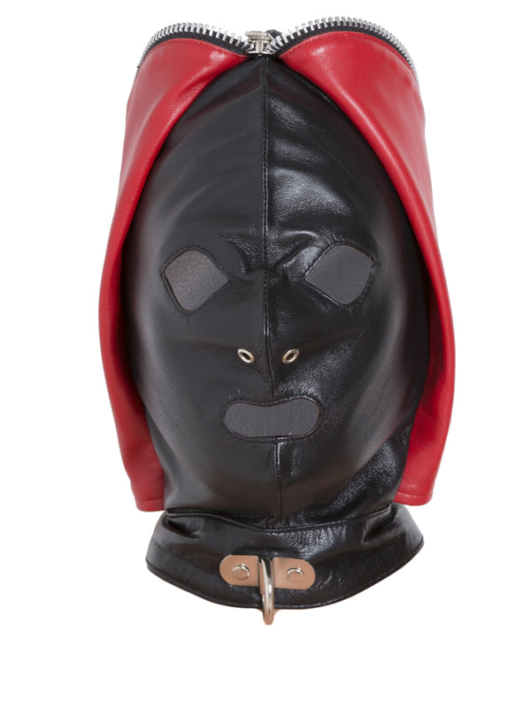 Skin Two UK Rouge Garments Leather Fly Trap Hood - Black & Red - One Size Hood