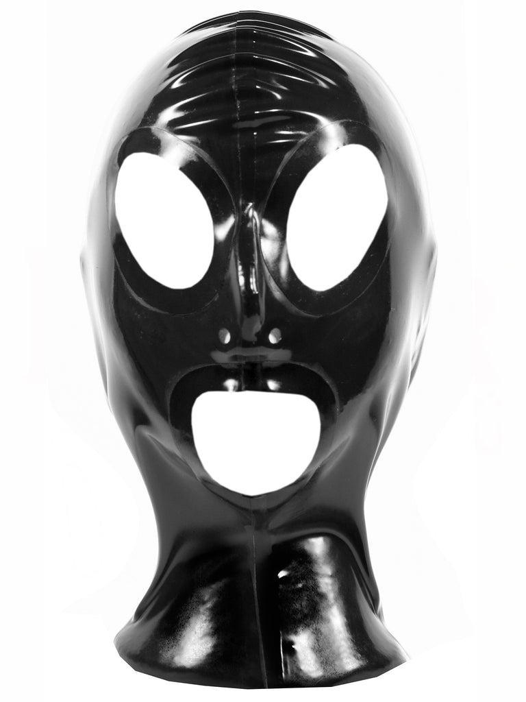 Skin Two UK Black Rubber Hood with Eyes, Nose and Mouth Holes Hood