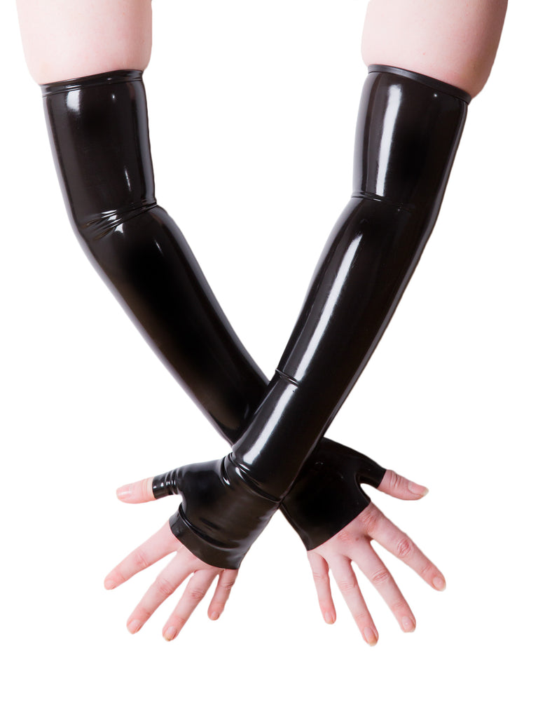 Skin Two UK Seamless Fingerless Latex Gloves in Black Gloves