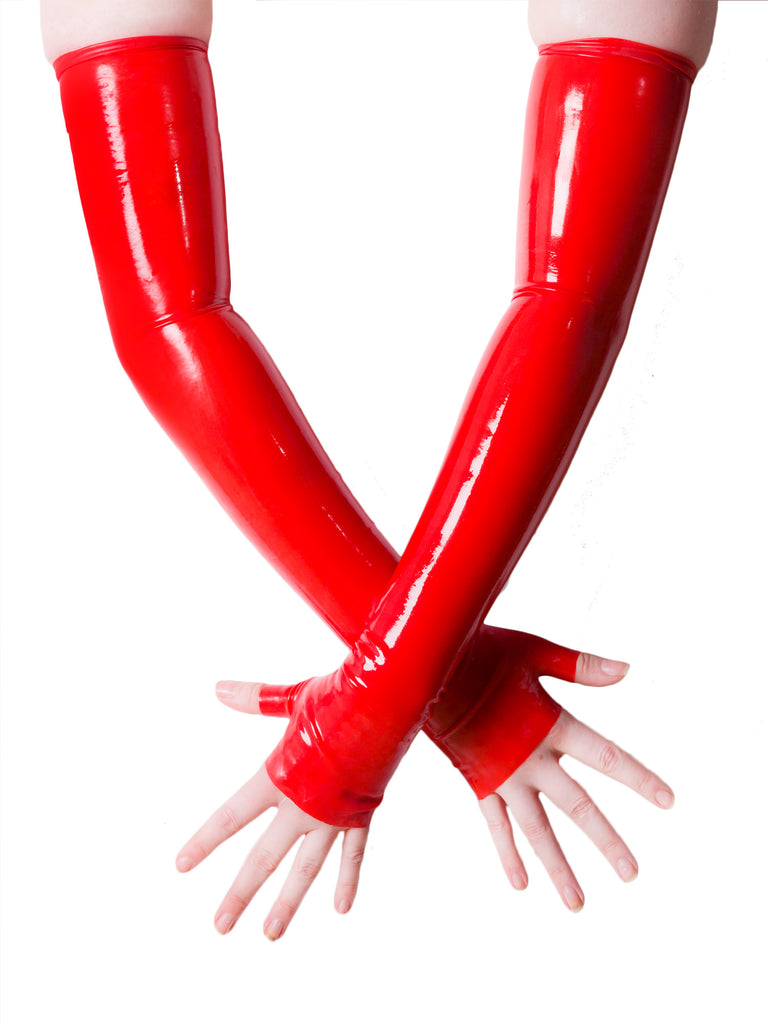 Skin Two UK Seamless Fingerless Latex Gloves in Red Gloves