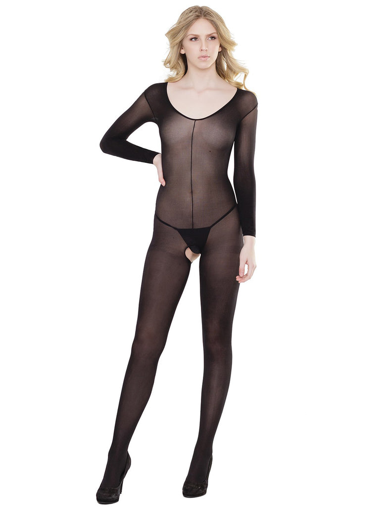 Skin Two UK Sheer Long Sleeved Crotchless Bodystocking - One Size Bodystockings