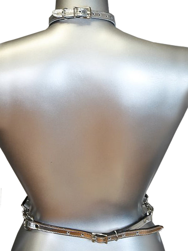 Skin Two UK Silver Leather Ring Collar Harness - One Size Harness
