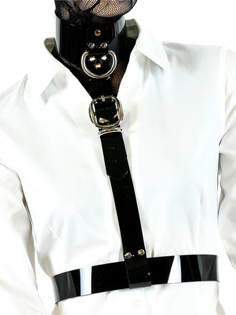 Skin Two UK Vinyl Black Collar Harness with Buckle - One Size Harness