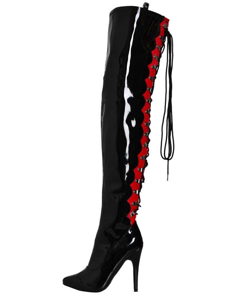 Skin Two UK Worship Thigh Boots Black and Red Shoes