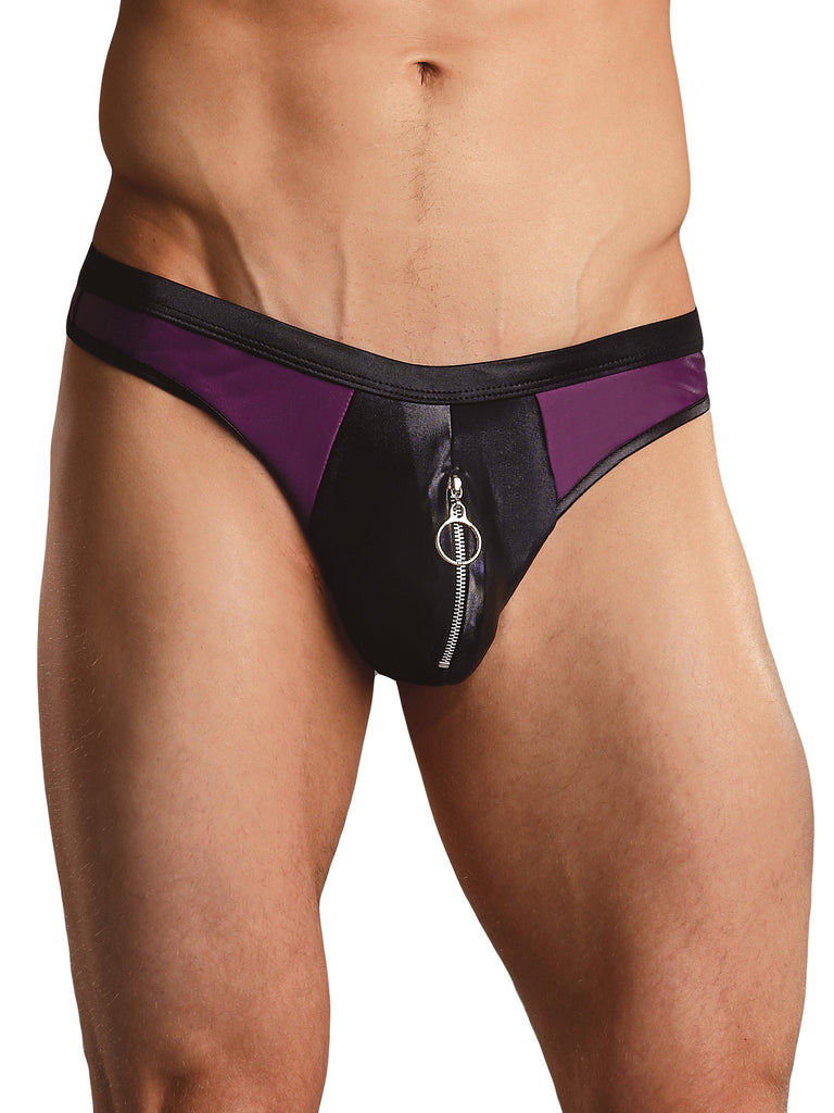 Skin Two UK Zipper Thong with Contrasting Black Trim Briefs