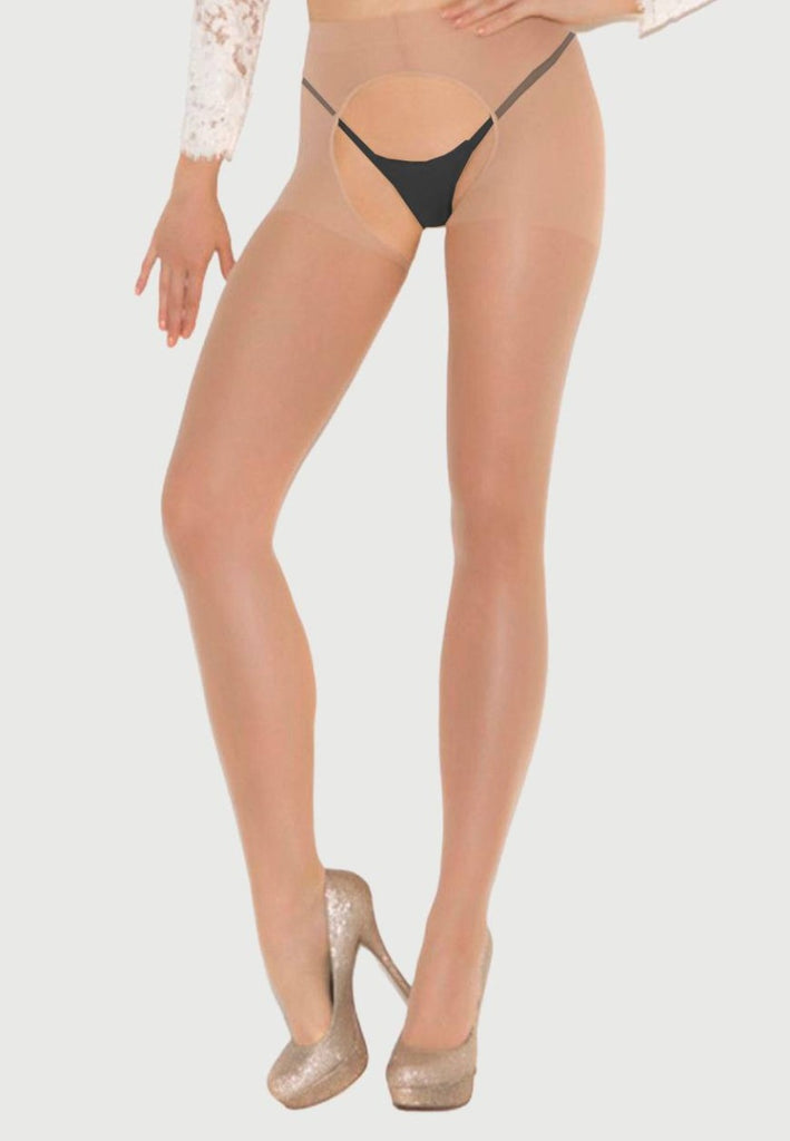 Skin Two UK Flesh Opaque Crotchless Tights - One Size Hosiery