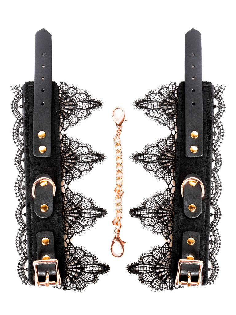 Skin Two UK Velvet Handcuffs with Black Lace Cuffs