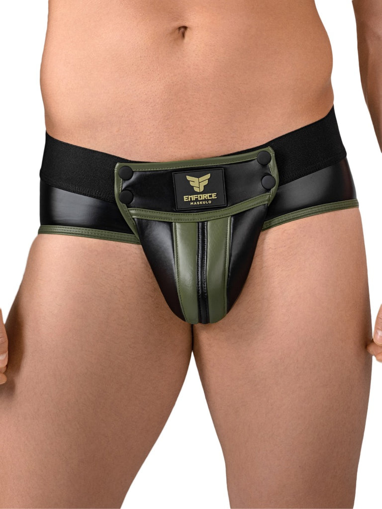 Skin Two UK Briefs with Detachable Codpiece in Black & Green Briefs