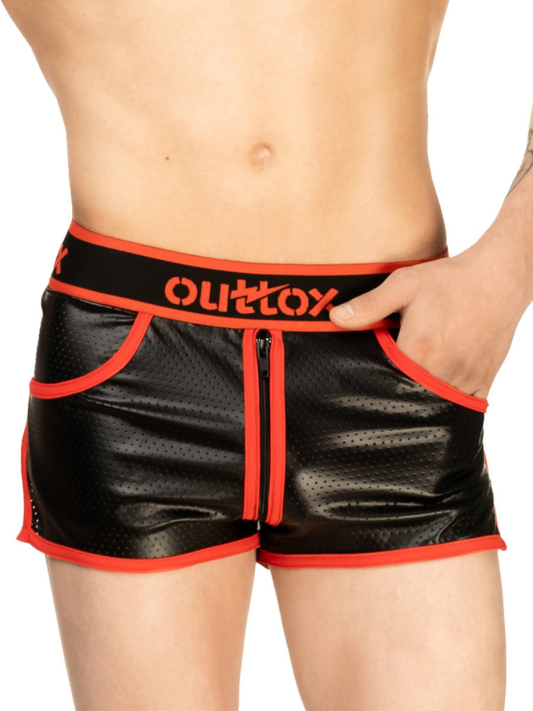 Skin Two UK Jogging Shorts with Two-Way Zip in Black & Red Shorts