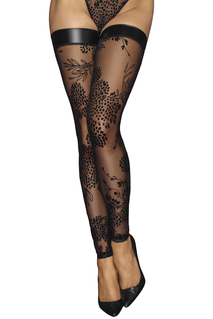 Skin Two UK Tulle Stockings With Wetlook Band At The Top Hosiery
