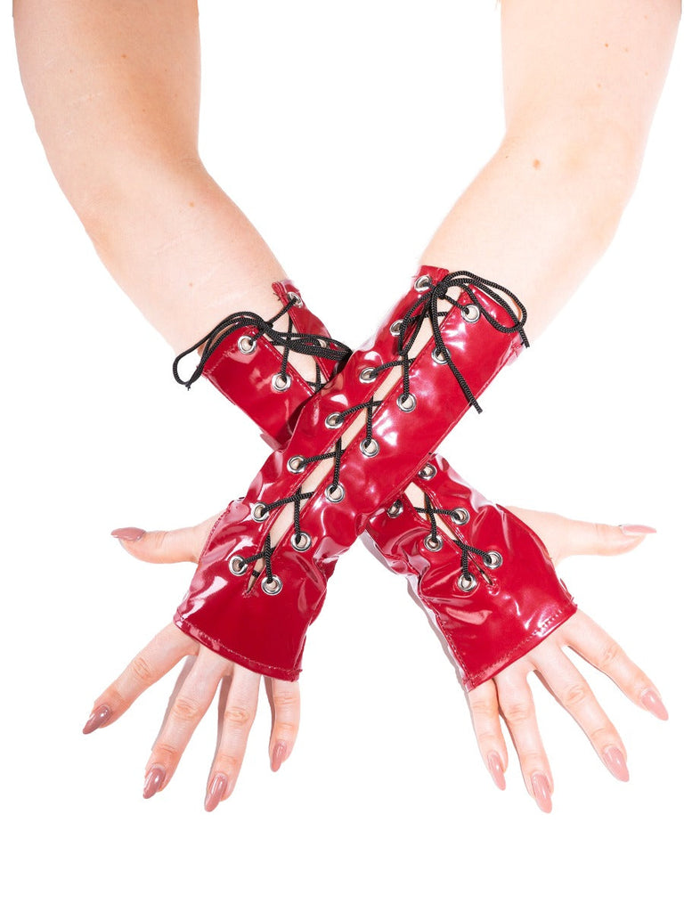 Skin Two UK Vino Lace up PVC Gauntlet Gloves Gloves