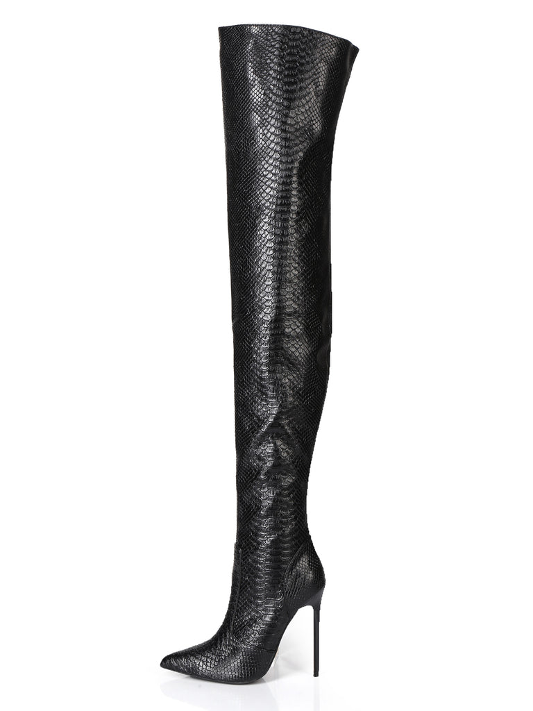 Skin Two UK Zazu Black Snake Thigh Boots Shoes