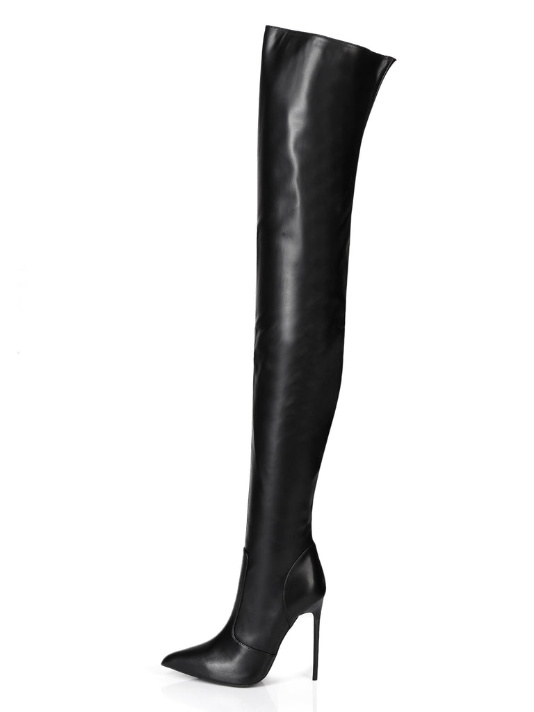 Skin Two UK Zazu Matt Black Thigh Boots Shoes