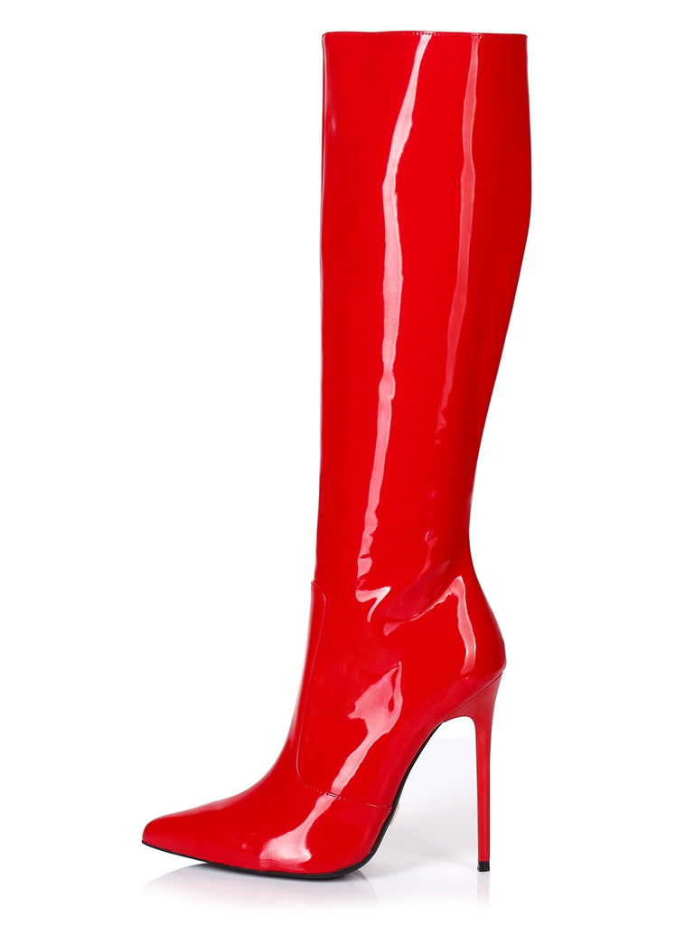 Skin Two UK Zira Shiny Red Knee High Boots Shoes
