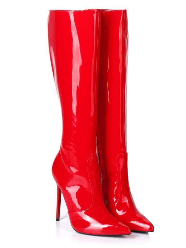 Skin Two UK Zira Shiny Red Knee High Boots Shoes