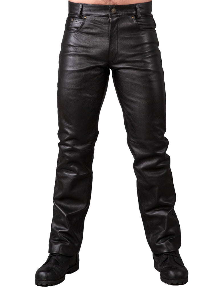 Skin Two UK Regular Fit Leather Jeans with Front & Rear Zips Trousers