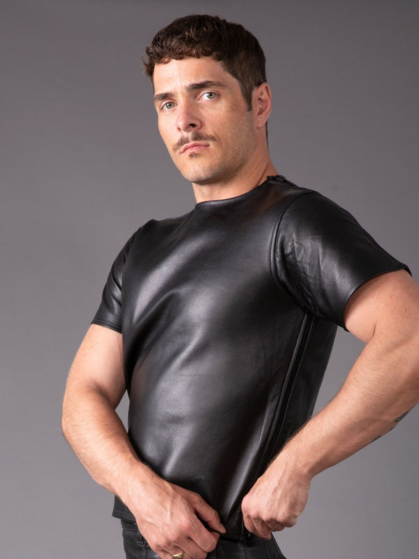 Skin Two UK Leather T-Shirt with Multi Zips in Black Top