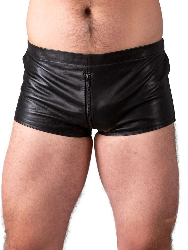 Skin Two UK Front Zip Leather Boxers in Black Underwear