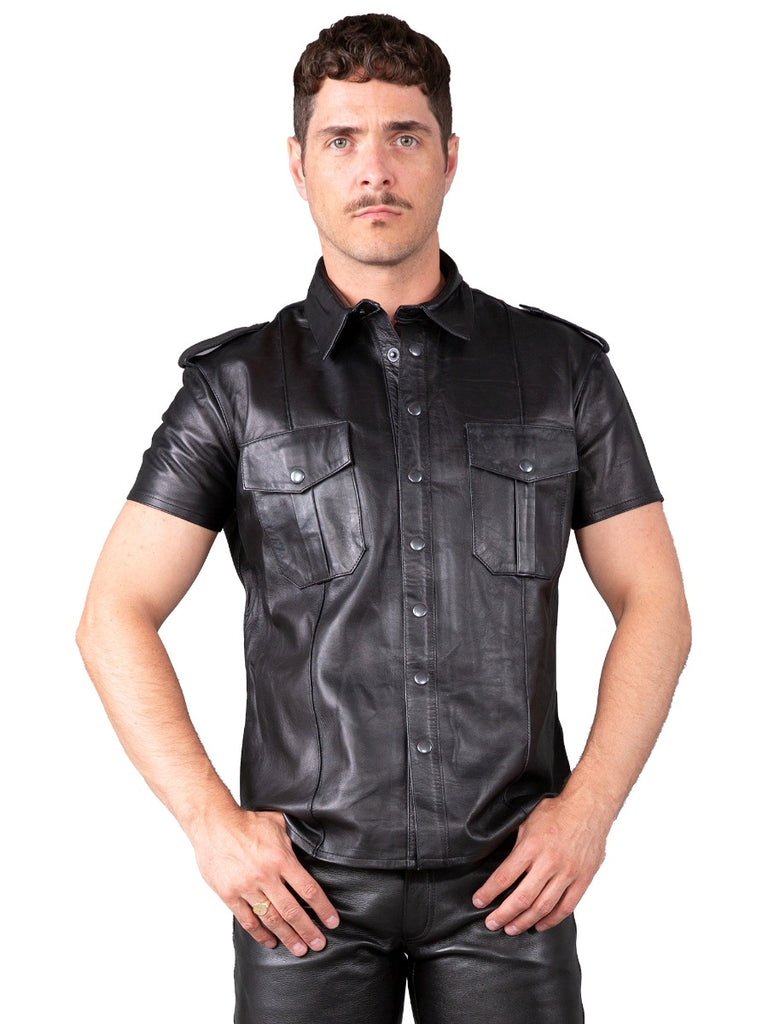 Skin Two UK Regular Fit Leather Shirt in Black Top