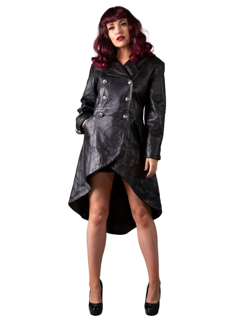 Skin Two UK Double Breasted Leather Coat with Rear Corset Details Jacket
