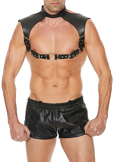 Skin Two UK Men Harness with Neck Collar- Leather - Black Harness