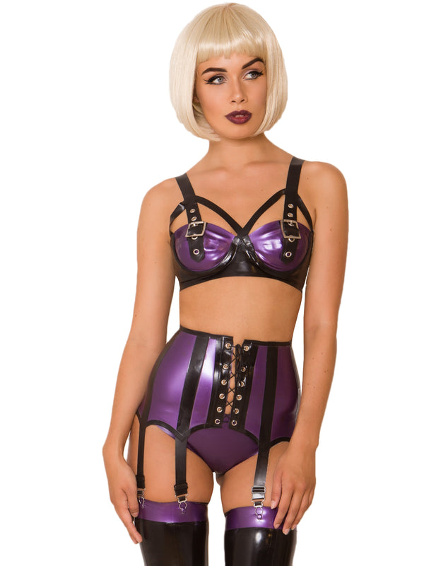Skin Two UK Latex Seduction Girdle in Purple Suspenders