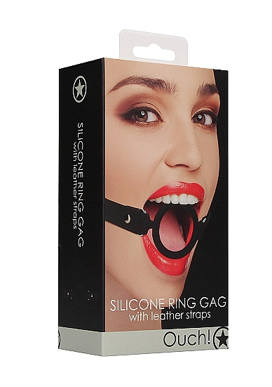 Skin Two UK Silicone Ring Gag - With Leather Straps - Black Gag