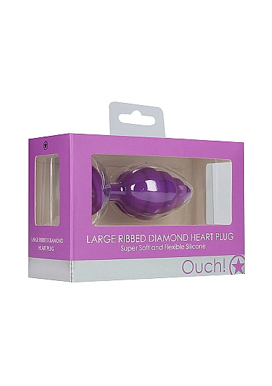Skin Two UK Large Ribbed Diamond Heart Plug - Purple Anal Toy