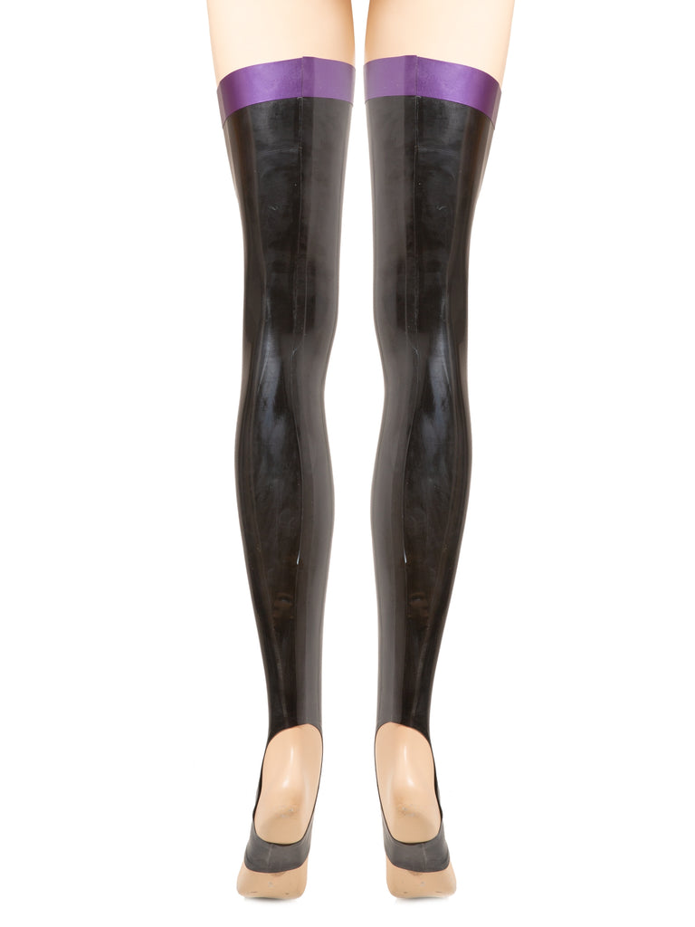 Skin Two UK Latex Footless Stirrup Trim Stockings Black-Red Stockings